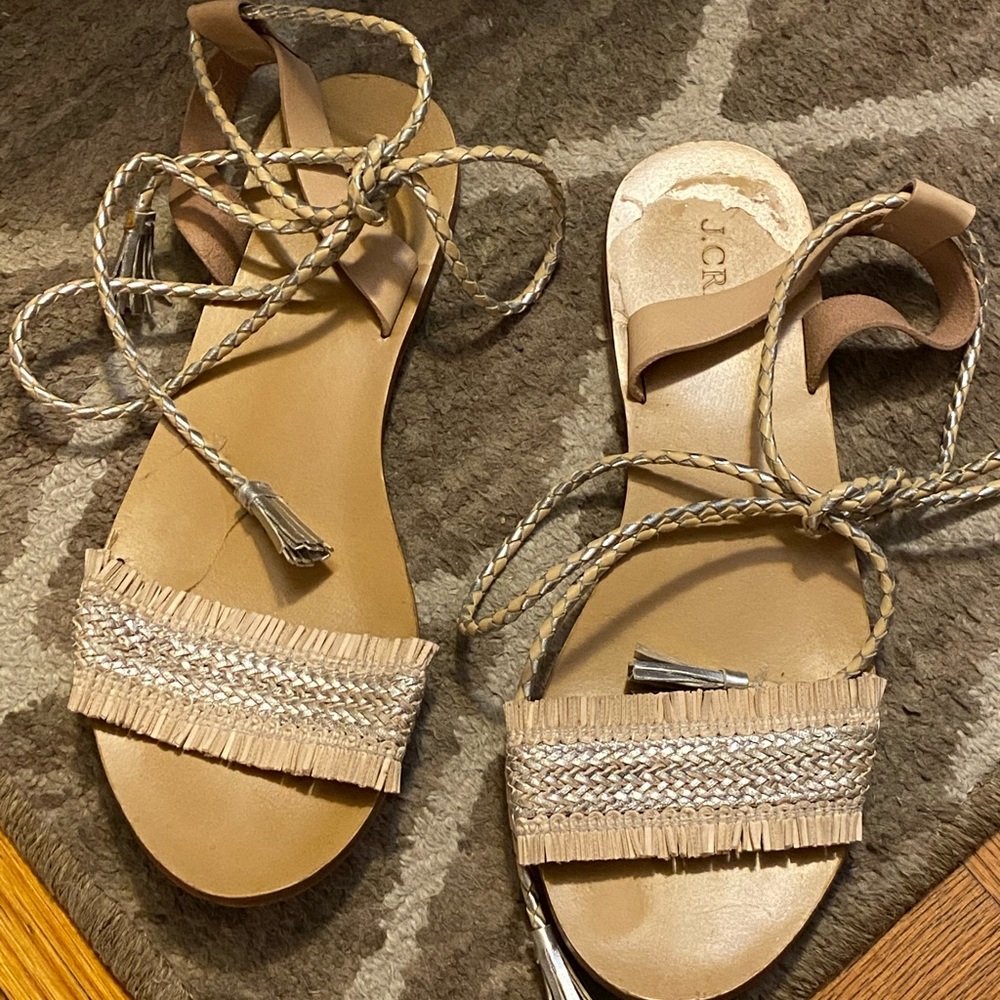 J Crew  Flats Shoes Sandals Leather ankle tie lace